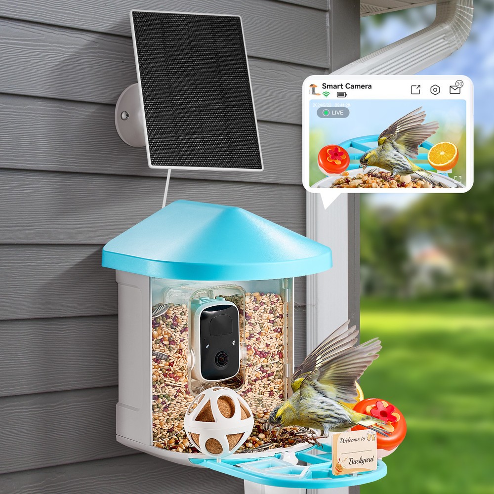 Smart Bird Feeder with Camera Solar Panel Auto AI Identify Birds APP Wi-Fi