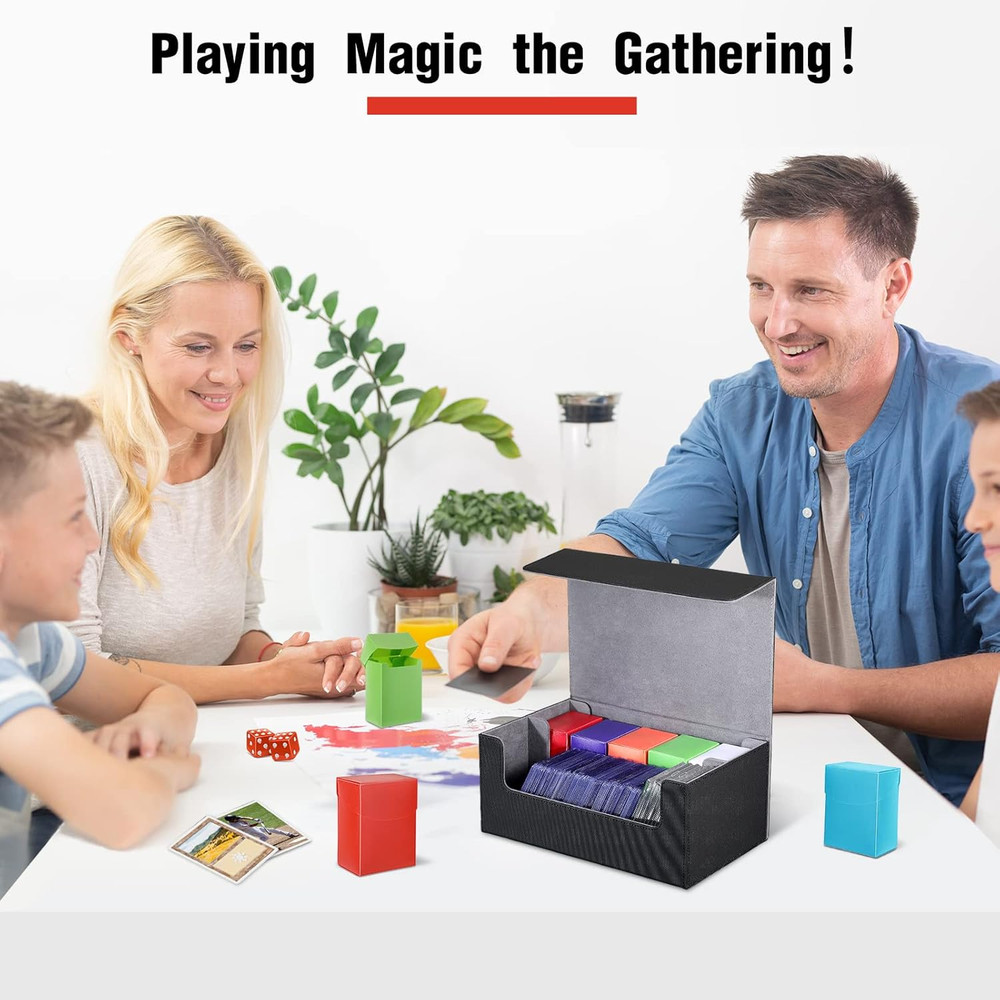 7 Pcs Deck Card Boxes, 1 Leather Deck Storage Case with 6 Plastic Trading Card S