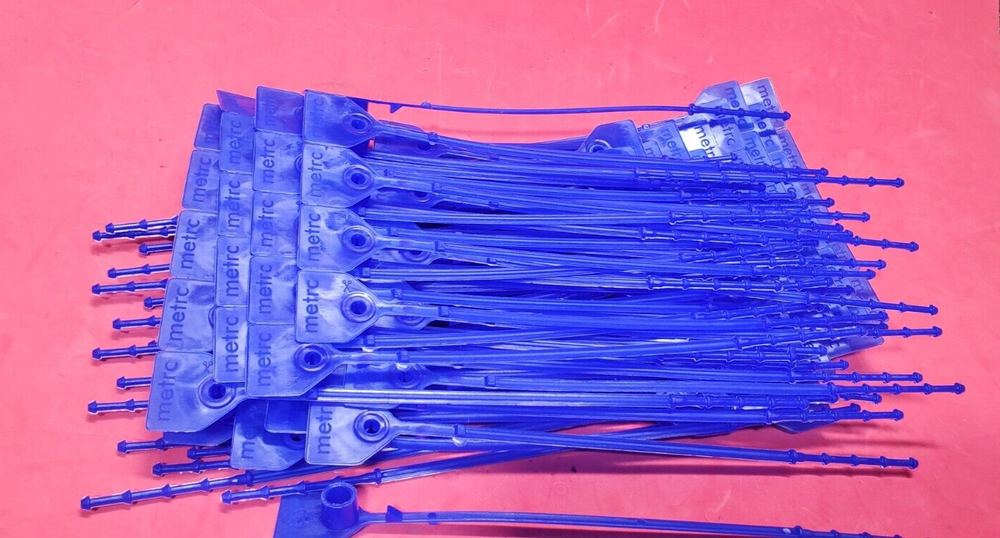 Lot 100 Metrc Adjustable Pull-Up Strap Seal Blue 8" Long