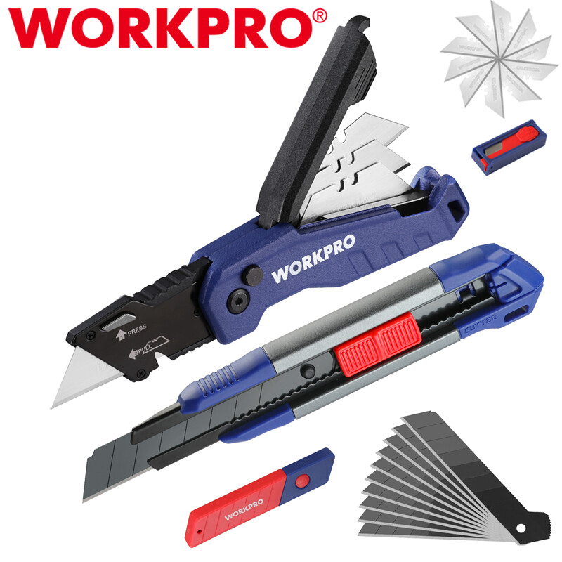 WORKPRO Folding Box Cutter Retractable Utility Knife Quick Razor Knife SK5 Blade