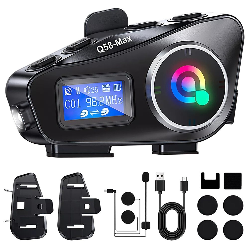 Hi-Fi unit Bluetooth Headset Motorcycle Waterproof Intercom Helmet LCD 1000mAh