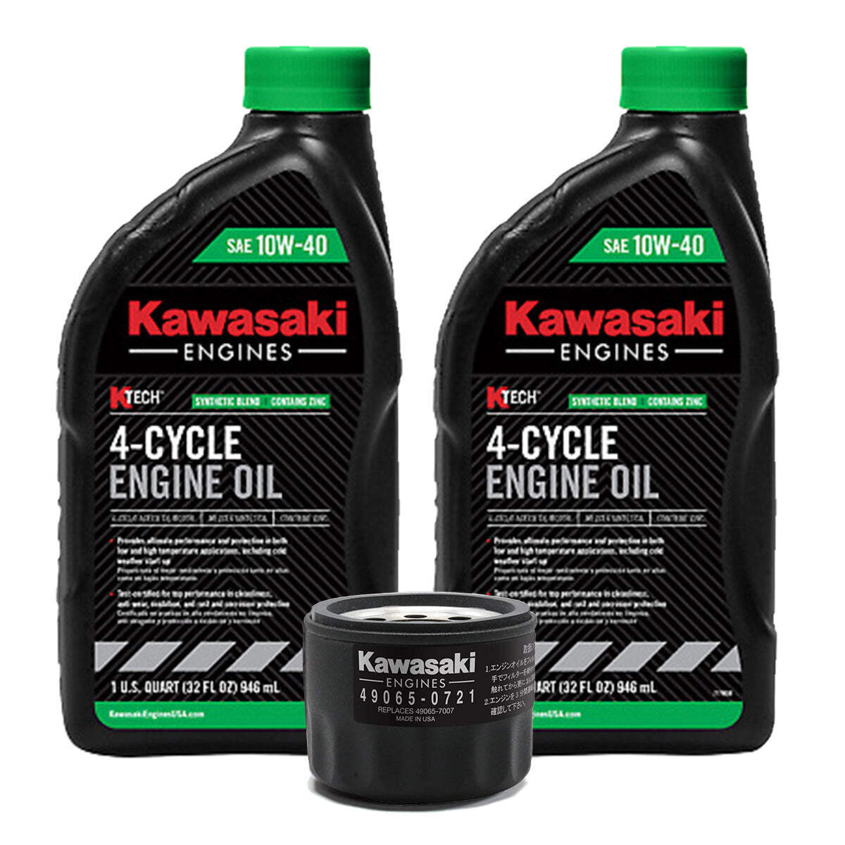 Genuine OEM Kawasaki Engine Oil Change Kit 99969-6296 49065-0721 10W40- 4 Cycle