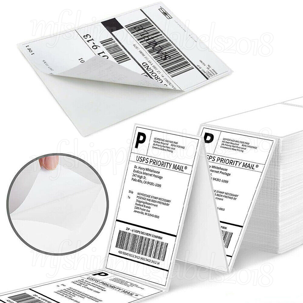 100-10000 4x6 Fanfold Direct Thermal Shipping Labels for Zebra & Rollo Printers
