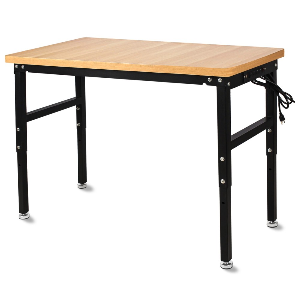 48''/60'' Adjustable Heigh Work bench with Power Outlet Hardwood Work Table