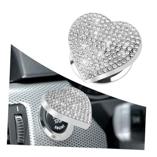 Bling Push Start Button Cover,Heart Design Engine Start Button Cover with White