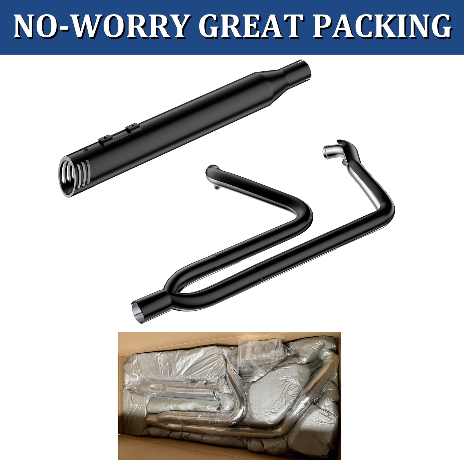 Pro 2 into 1 Black Exhaust Pipe w/ 4" Muffler Fit 1995-2016 Harley Touring 08B