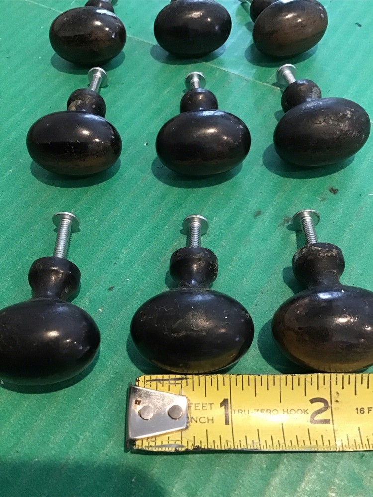 Lot of 9 VTG Heavy Egg Oval Drawer Knobs Pulls Solid Metal 1-1/4" Machine Age