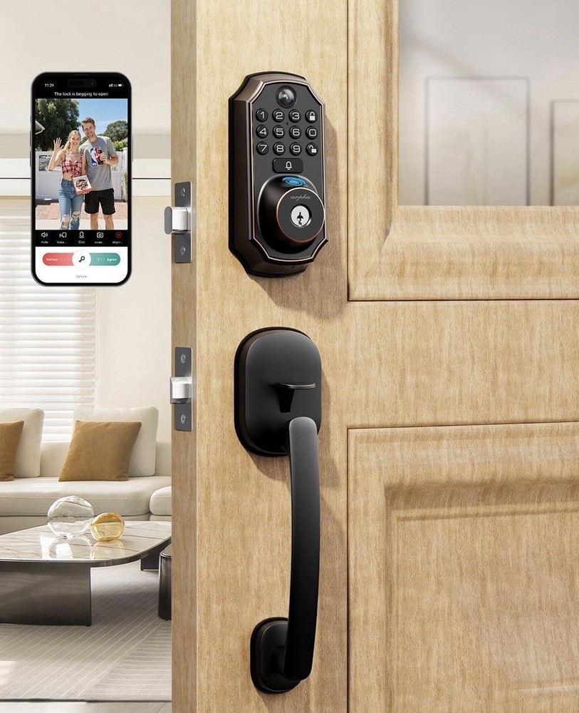 ARPHA Keyless Entry Door Lock Deadbolt with Handle Set - WiFi Door Lock Camera