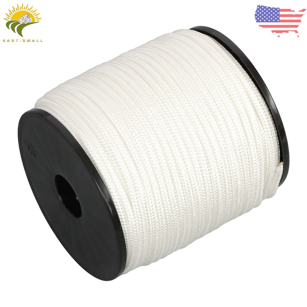 1/4" × 250' White Nylon Rope Sturdy Spool Solid Braid Rope Abrasion Resistance