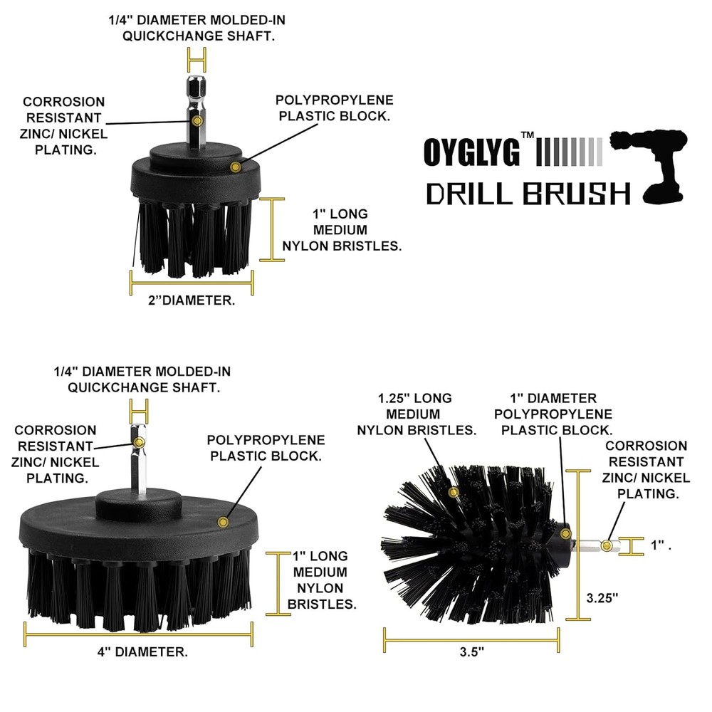 Drill Brush Attachment Kit, for Bathroom Surfaces, Grout, Black