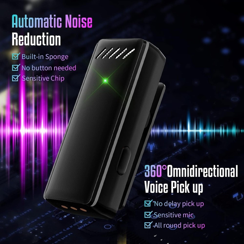 2 pc Professional Wireless Lavalier Microphone for iPhone iPad w/ Charging Case