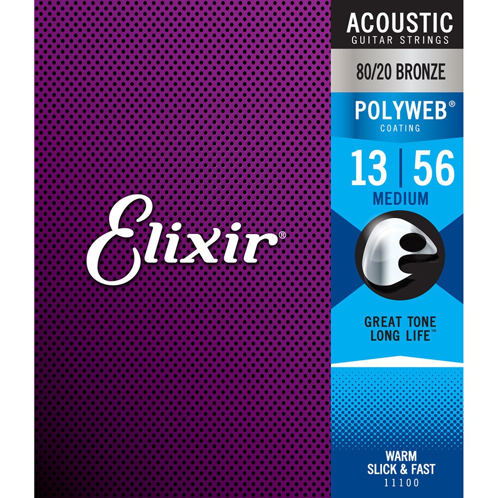 Elixir Polyweb 80/20 Bronze Medium Acoustic Guitar Strings 11100 1 Set Pack