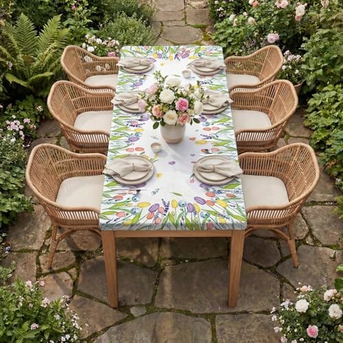 Spring Fitted Tablecloth 72 x 30 Inch 72" x 30" (Rectangular) White