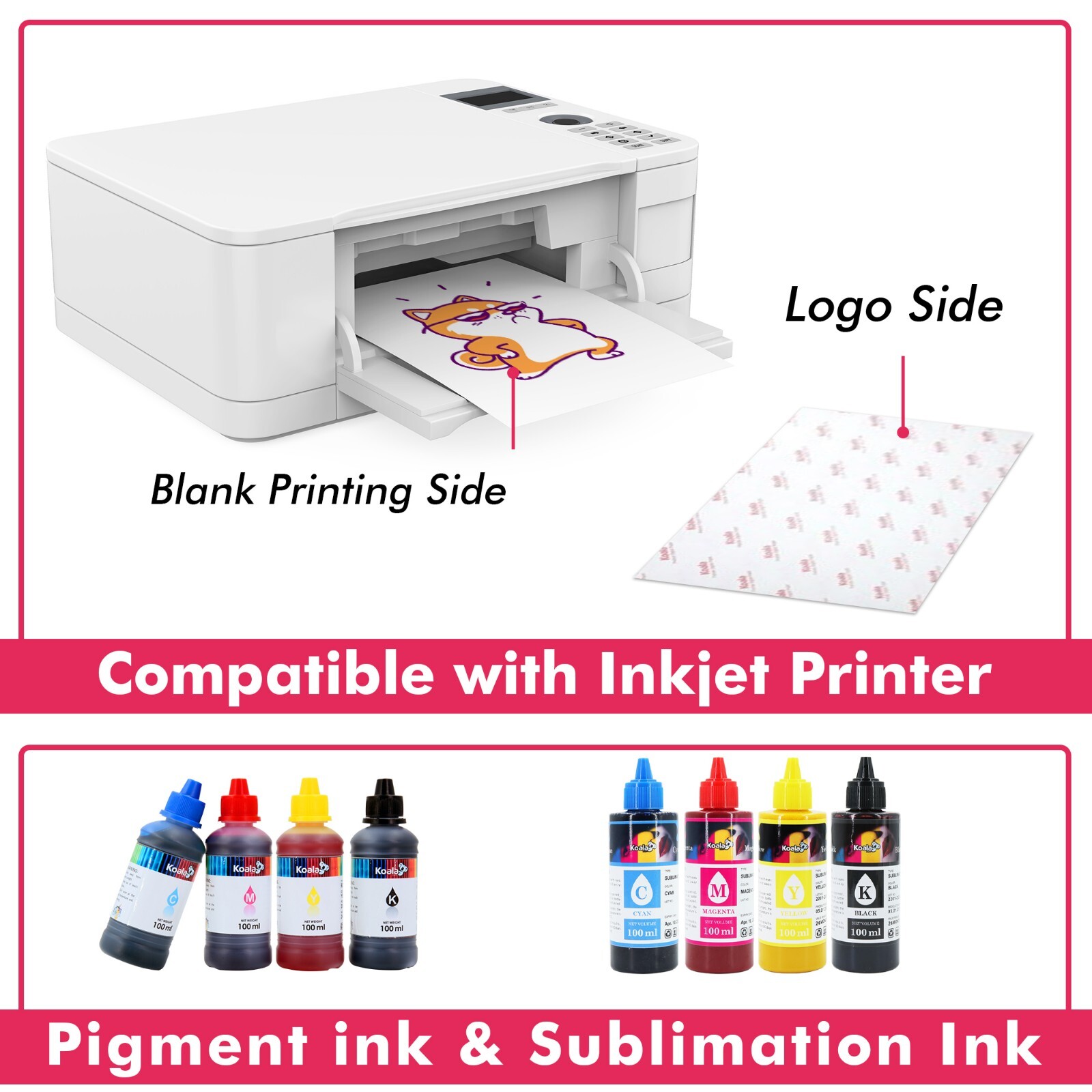 Koala Printable Inkjet Heat Transfer Paper Iron-on for Light T-shirt 25 Sheets