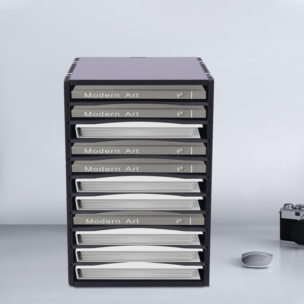 Vertical Desktop Sorter, 11 Compartments, Durable Black Organizer for Letters