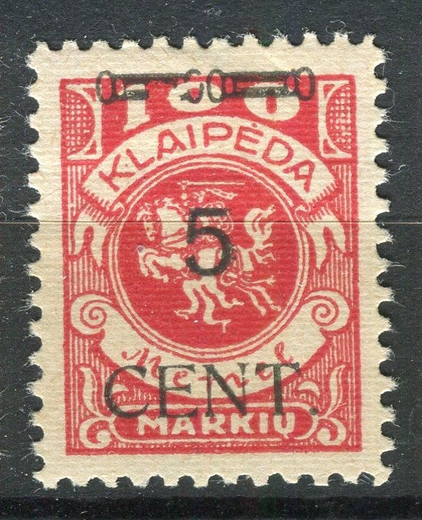 LITHUANIA MEMEL; 1923 early CENT. Surcharged issue Mint hinged 5c. value