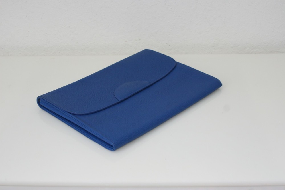 GiGi NY Handcrafted Leather Portfolio Royal Blue Rectangular 3 Section Divided