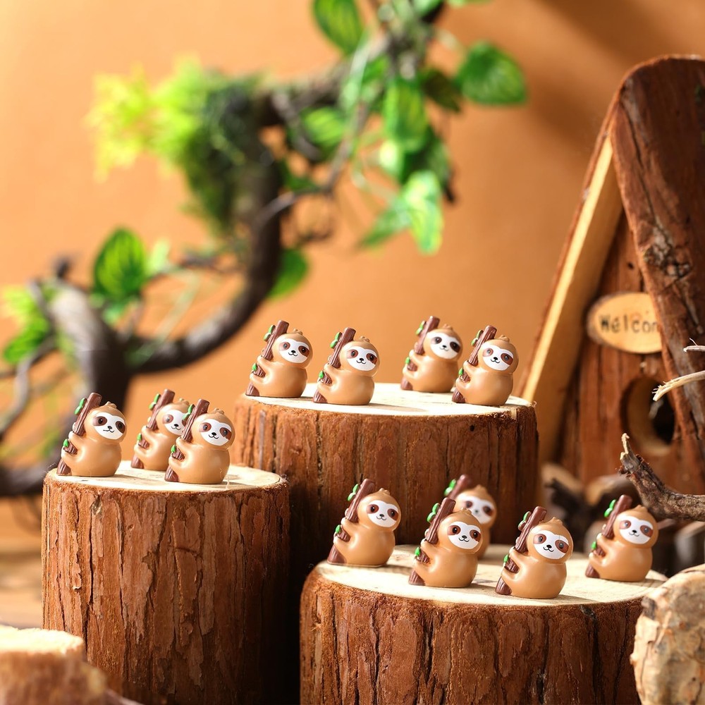 48 Pcs Mini Sloth Figurines Resin Mini Animals Tiny Resin Sloth for Micro Lan...