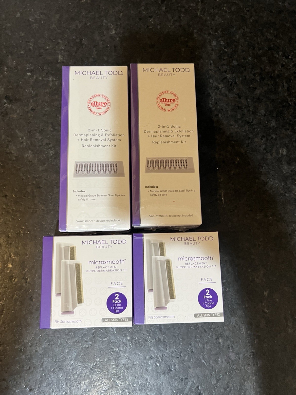 4 Michael Todd Beauty 2-in-1 Sonic Dermaplaning At Home Replenishment Kit & tips