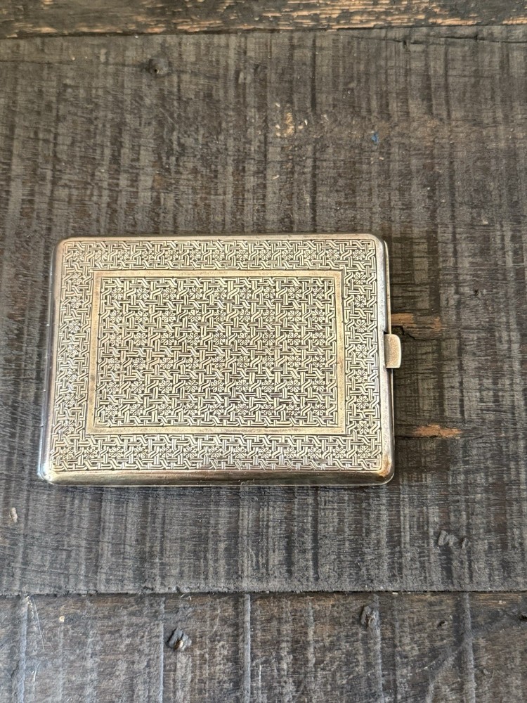 Antique Silver Decorated Case Geometrical Design Cigarette Box