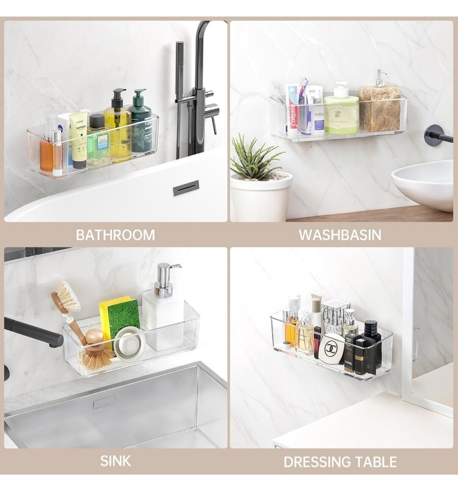 2 Pcs Clear Shower Shelf, Large Bathroom