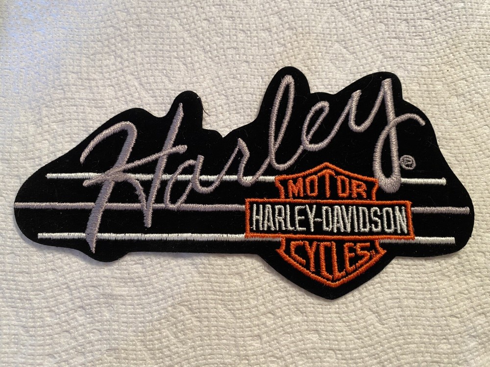 Harley Davidson Gray Harley Script Bar & Shield Patch 7.5”x 4” NOS