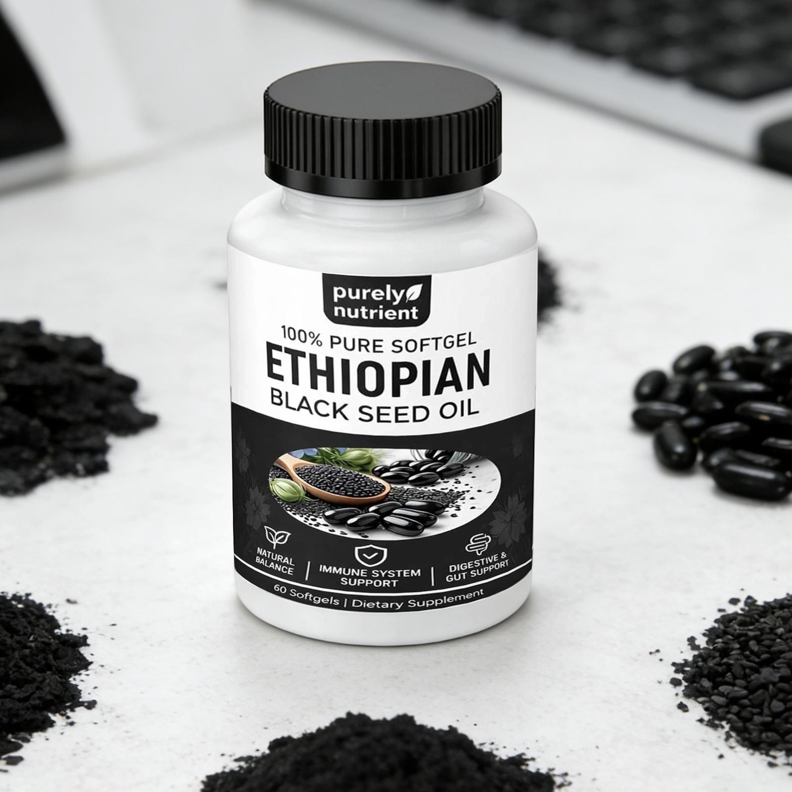 Ethiopian Black Seed Oil Softgels |4.64% Thymoquinone |Gluten-Free, 60 capsules