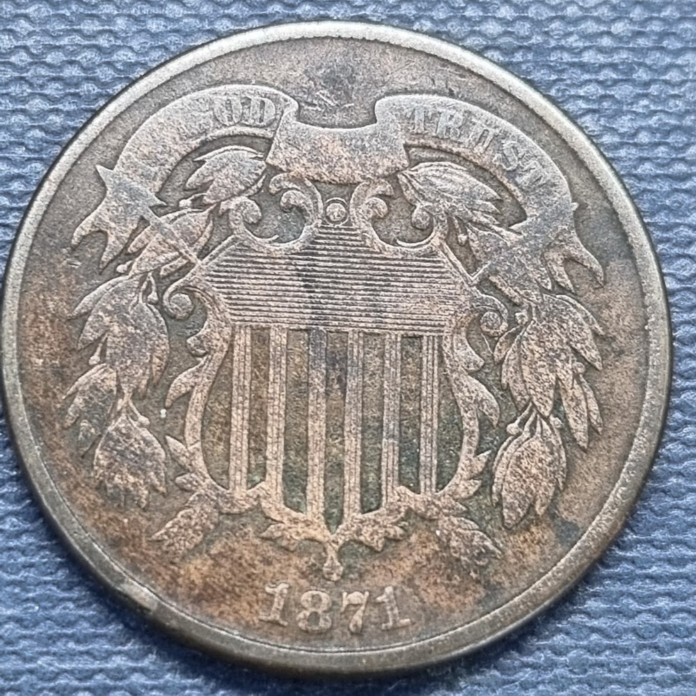 1871 Two Cent Piece 2c Almost VF Key Date #99383