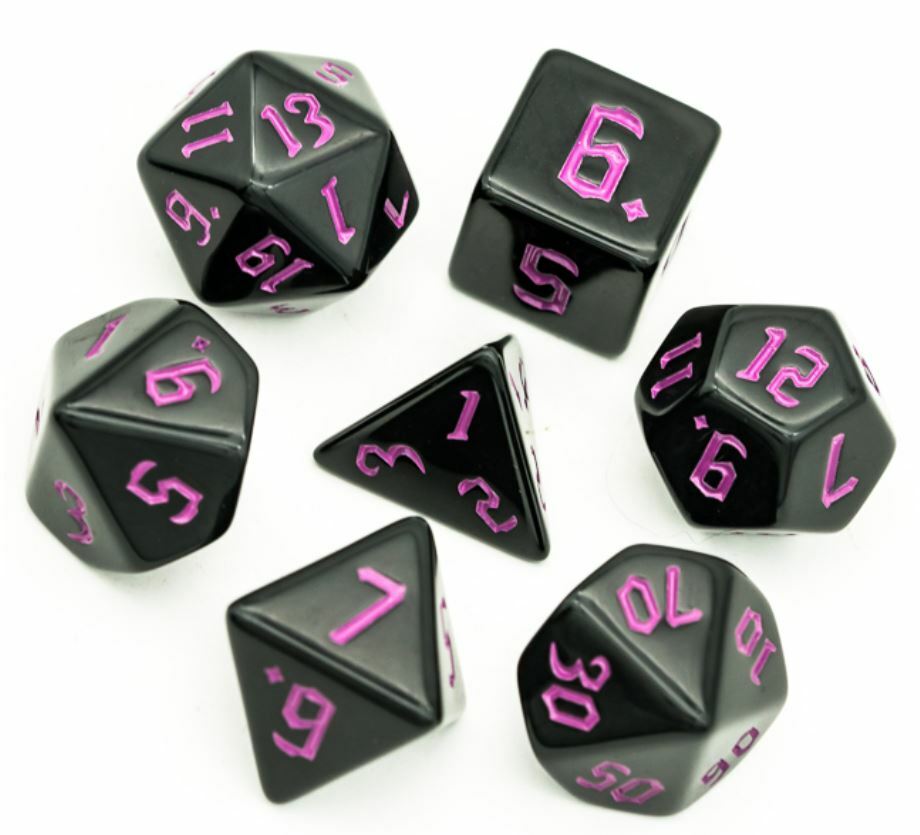 Purple Orcish Script Dice Set Poly RPG DnD Dungeons Dragons AD&D Pathfinder