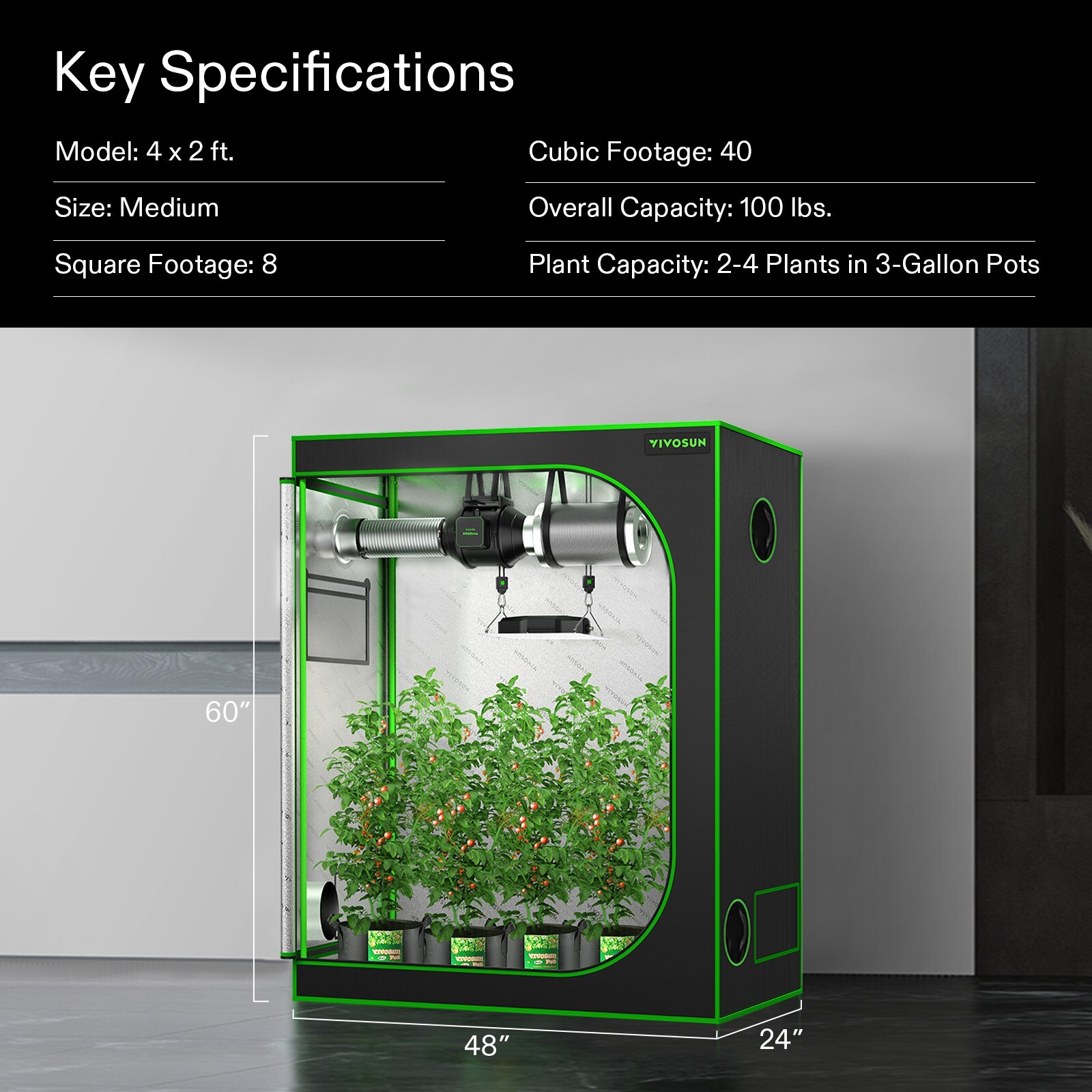 Vivosun S425 4x2 Hydroponic Grow Tent for Indoor 2-4 Plants Growing 100% Reflect