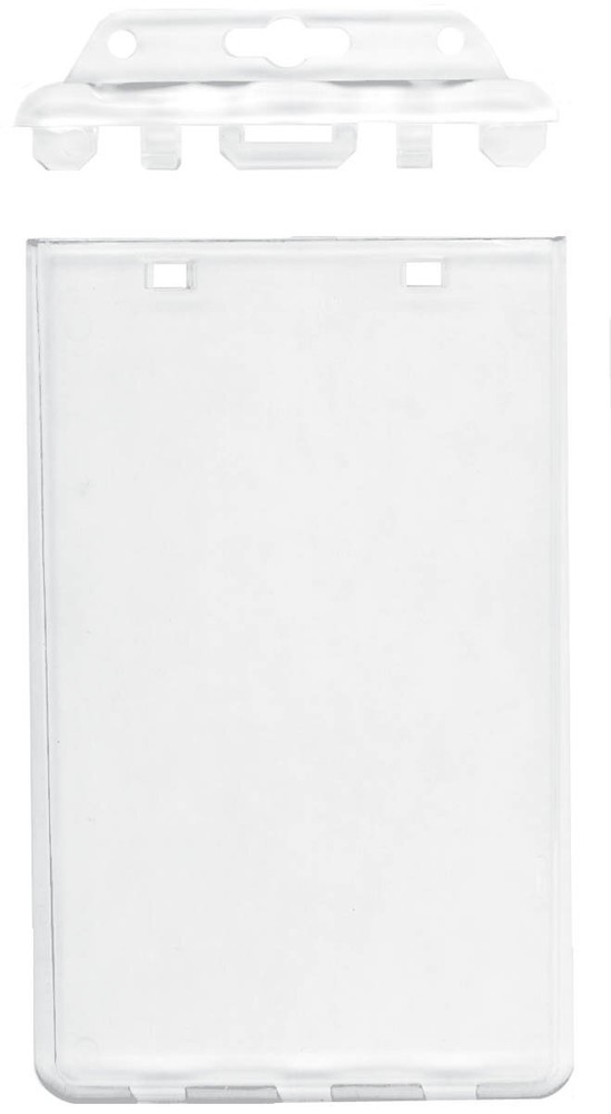 100 Pack - Permanent Locking ID Badge Holders - Clear Hard Plastic Case for ID's