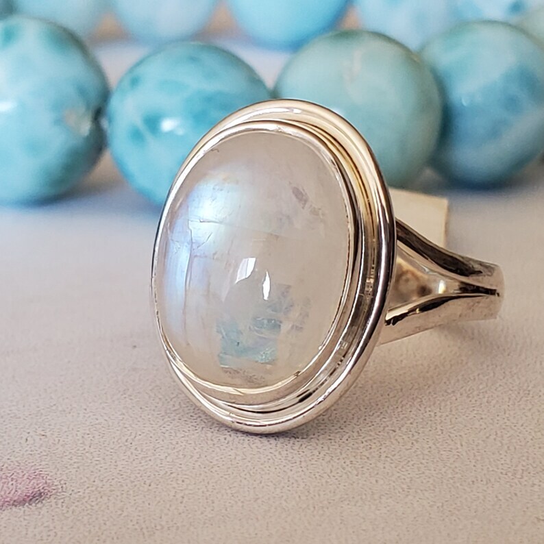 Rainbow Moonstone Gemstone 925 Sterling Silver Handmade Ring All Size