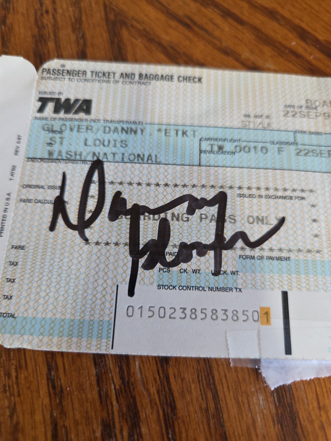 Danny Glover Autographed Boarding Pass
