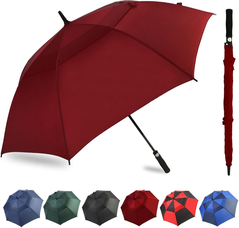 Automatic Open Extra Large Golf Umbrella Windproof Heavy Duty 62 Inch, Wine