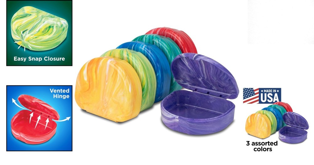 3 Pack Assorted Marble Retainer Cases - Perfect for Aligners & Mouth Guards