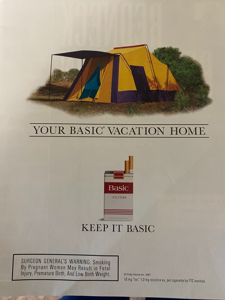 Basic Cigarettes, Full Page Vintage Print Ad