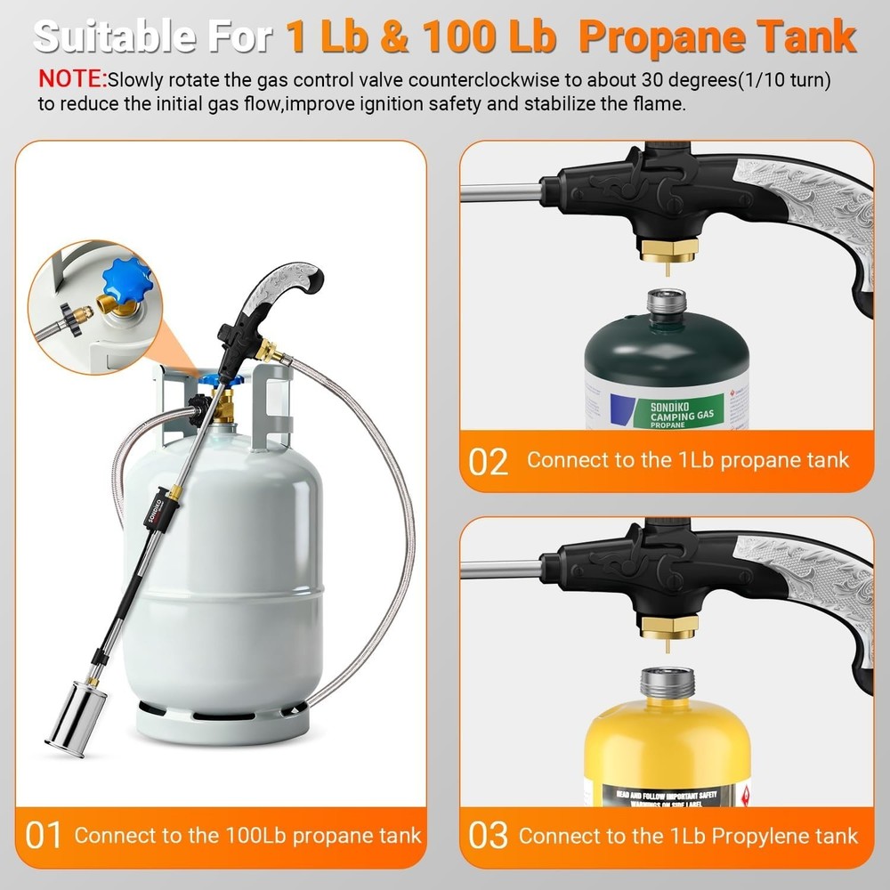 High Output Propane Torch Weed Burner with 10FT Hose & Adjustable Flame Control