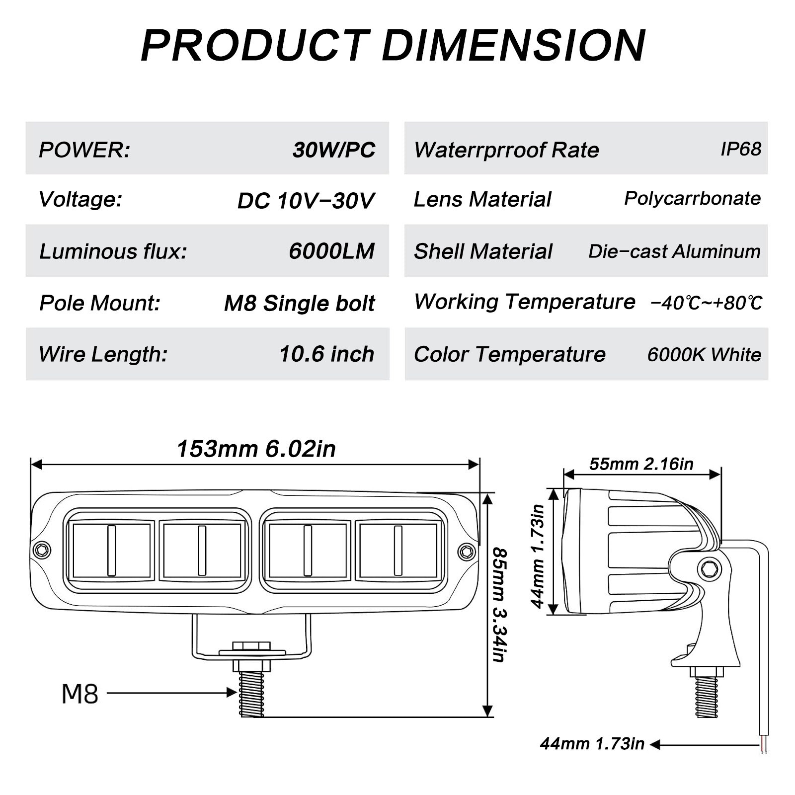 2PCS 6000LM Spot Slim Light LED Driving Fog For Truck Pickup Car SUV UTV ATV