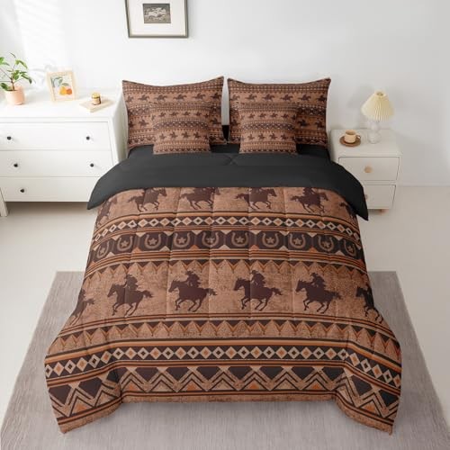 Western Decor Comforter Set with Sheets Size Horse Bed in a Full Rustic Brown