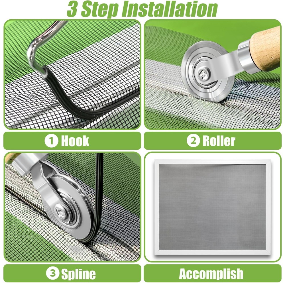 Screen Repair Kit/Tool, Screen Roller Tool, Steel Roller with Bear, 32 ft Spl...