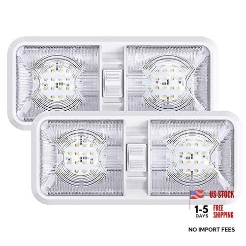 2 Pack RV LED Ceiling Double Dome Light Fixture with ON/Off Switch Interior