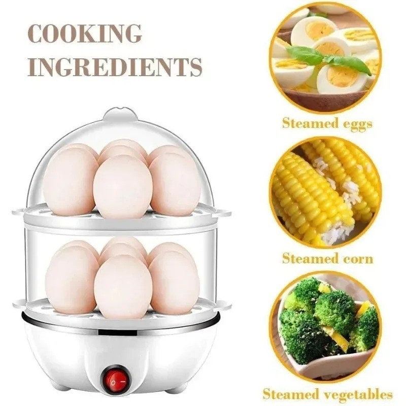 Electric Egg Cooker Boiler Double Layer Automatic 14 Egg Capacity Steamer
