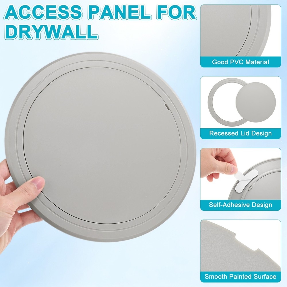 2-Pack Access Panel for Drywall, 8x8 Inch Round Plastic Removable [Gray]