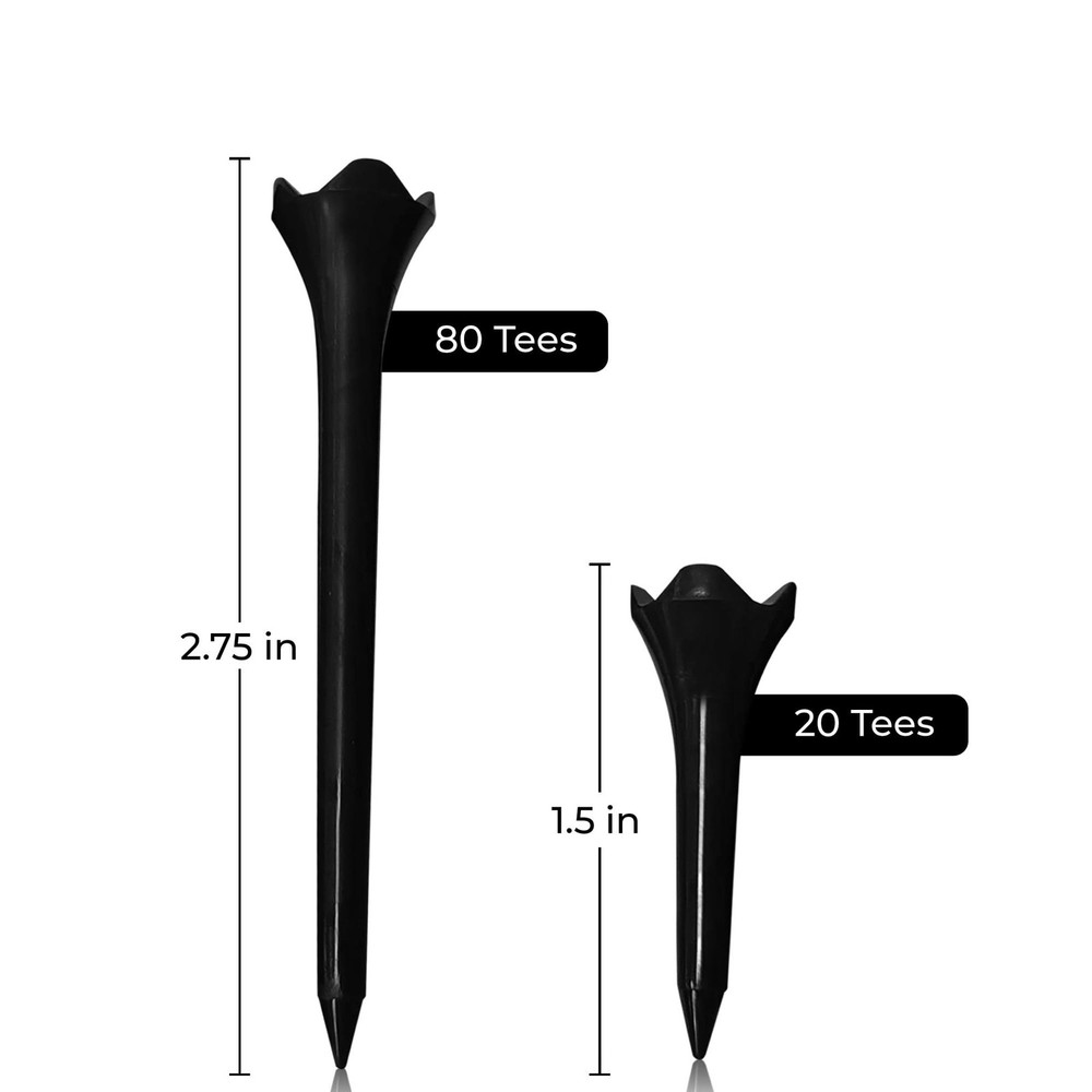 Golf Tees Plastic, 2.75 + 1.5 Inch Set, Unbreakable, Black