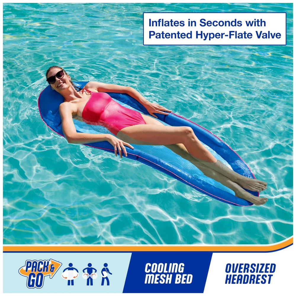 SwimWays Spring Float Premium Hammock Pool Lounger, Inflatable Pool Floats Ad...