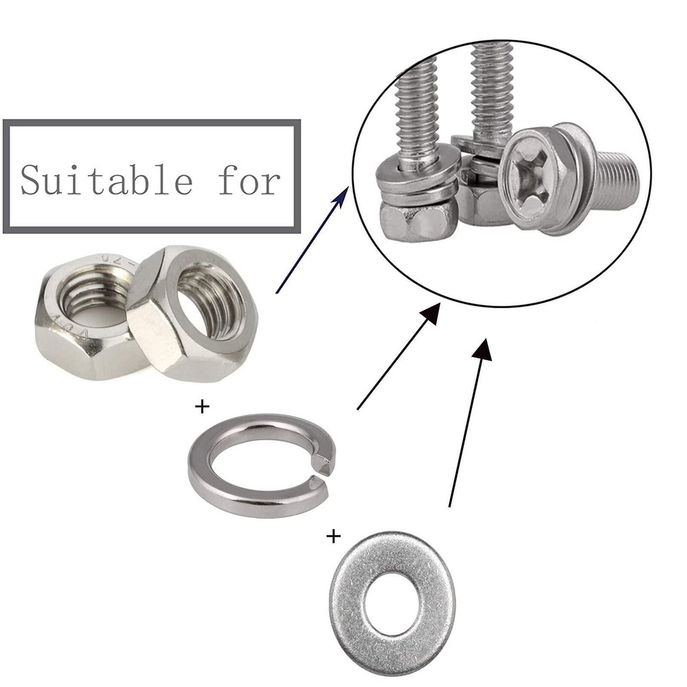 M3 Hex Nuts Washers Assortment kit 10 Hex Nuts+ 10Flat washers+ 10 Lock washe...