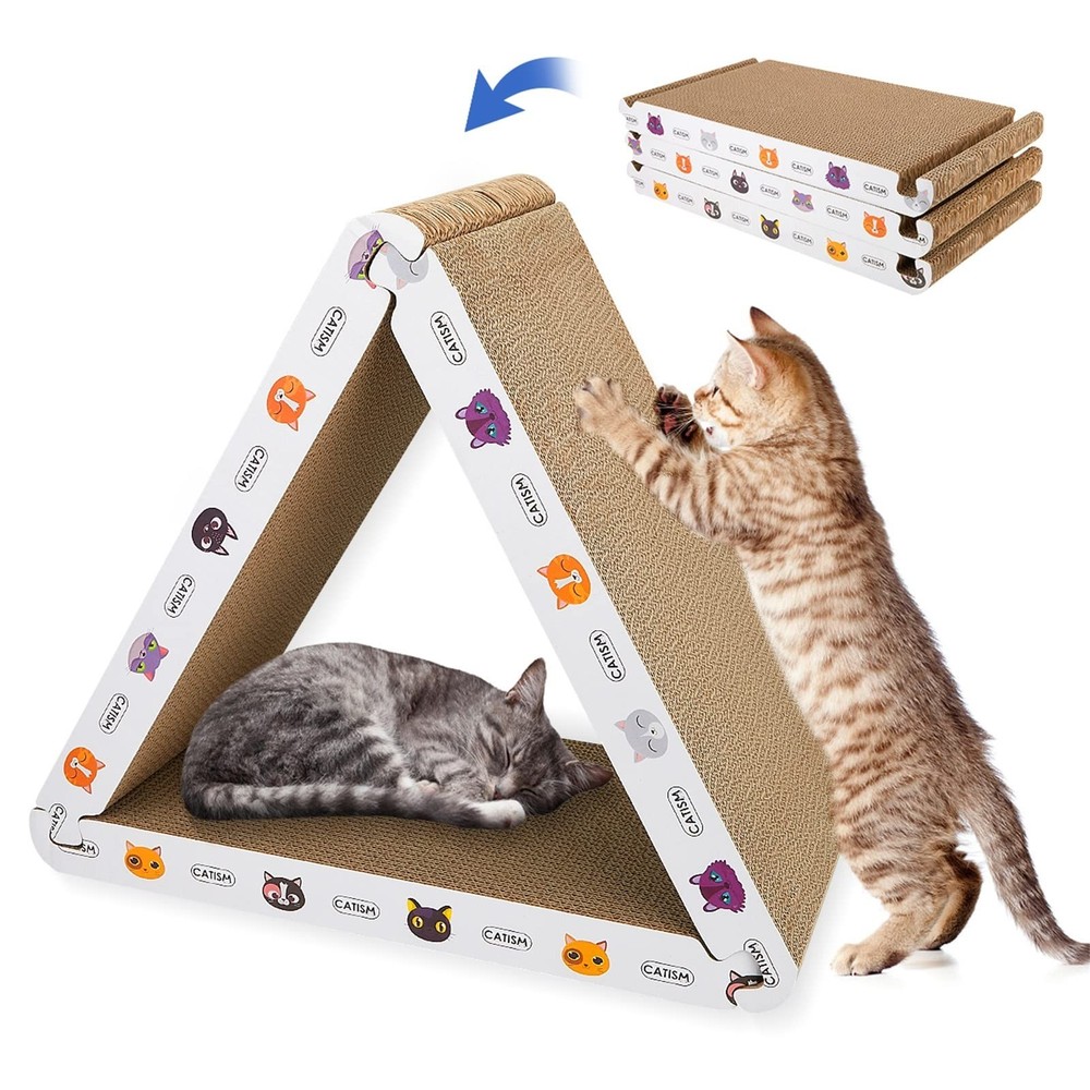 CATISM Cat Scratcher Cat Scratching Board - Foldable - Triangle, 6 Usable Sid...