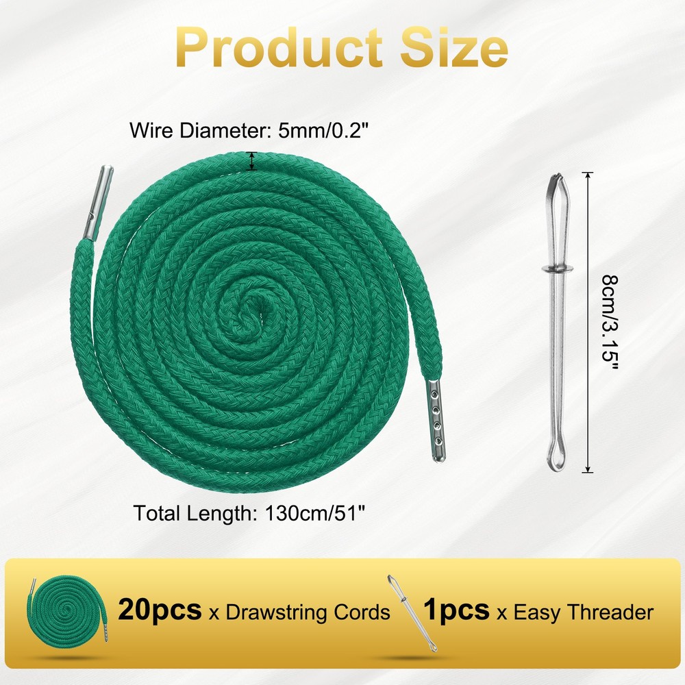 20pcs Drawstring Cords 51" Replacement Drawstring with Threader, Bright Green