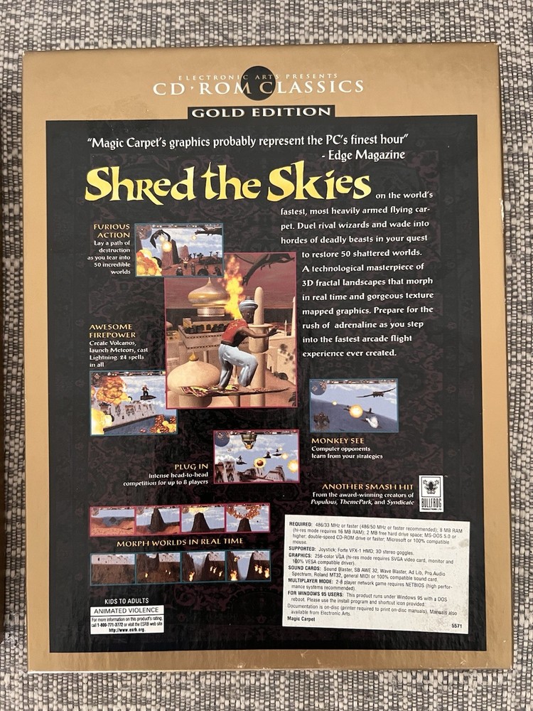 Electronic Arts Magic Carpet 1995 PC Computer Software Vintage Gold Edition