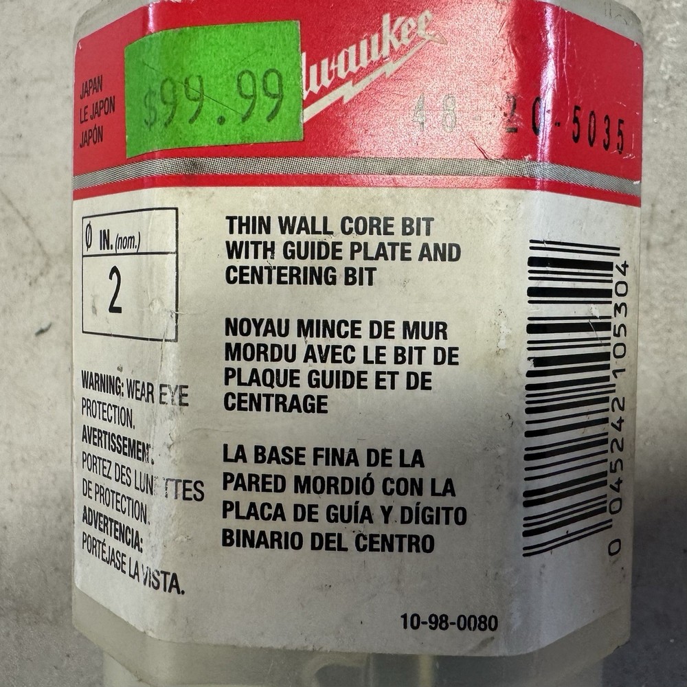 Milwaukee 48-20-5035 2” Thin Wall Core Bit with Centering Bit 48-20-5166